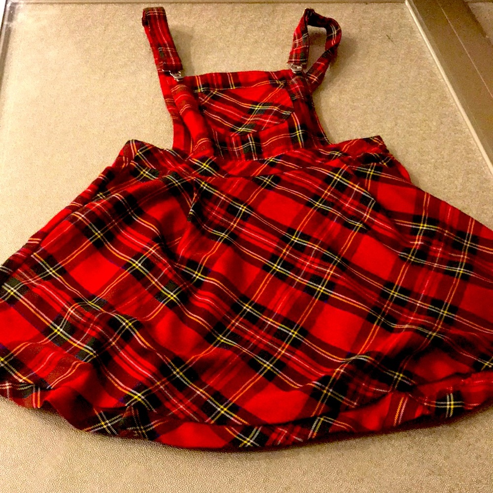 Plaid overall dress